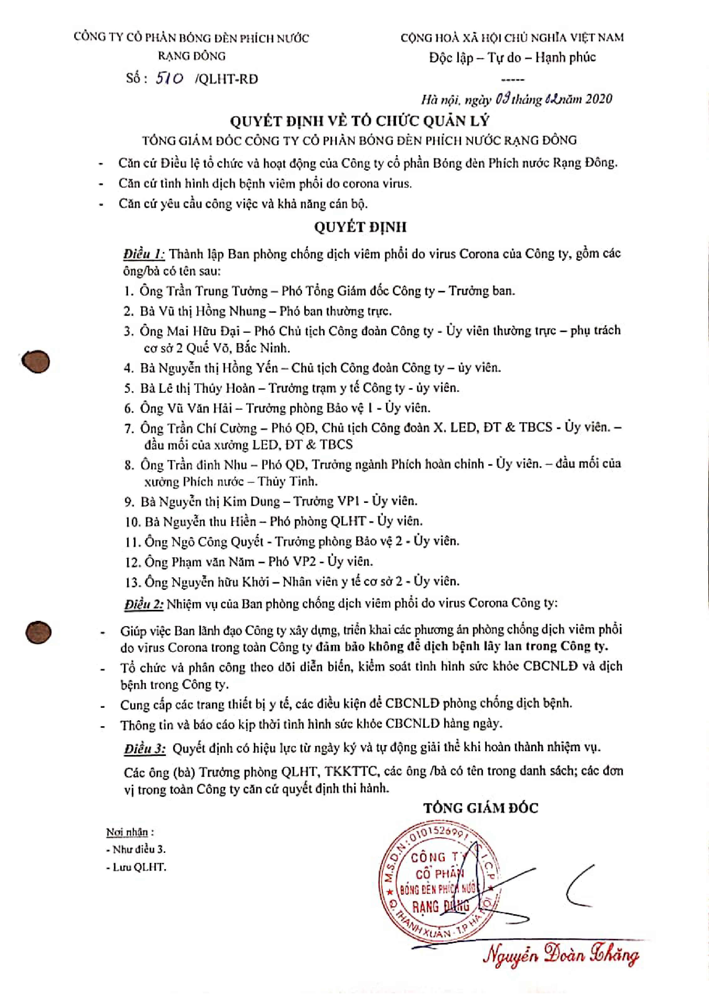 Quyết định thành lập ban phòng chống Covid-19