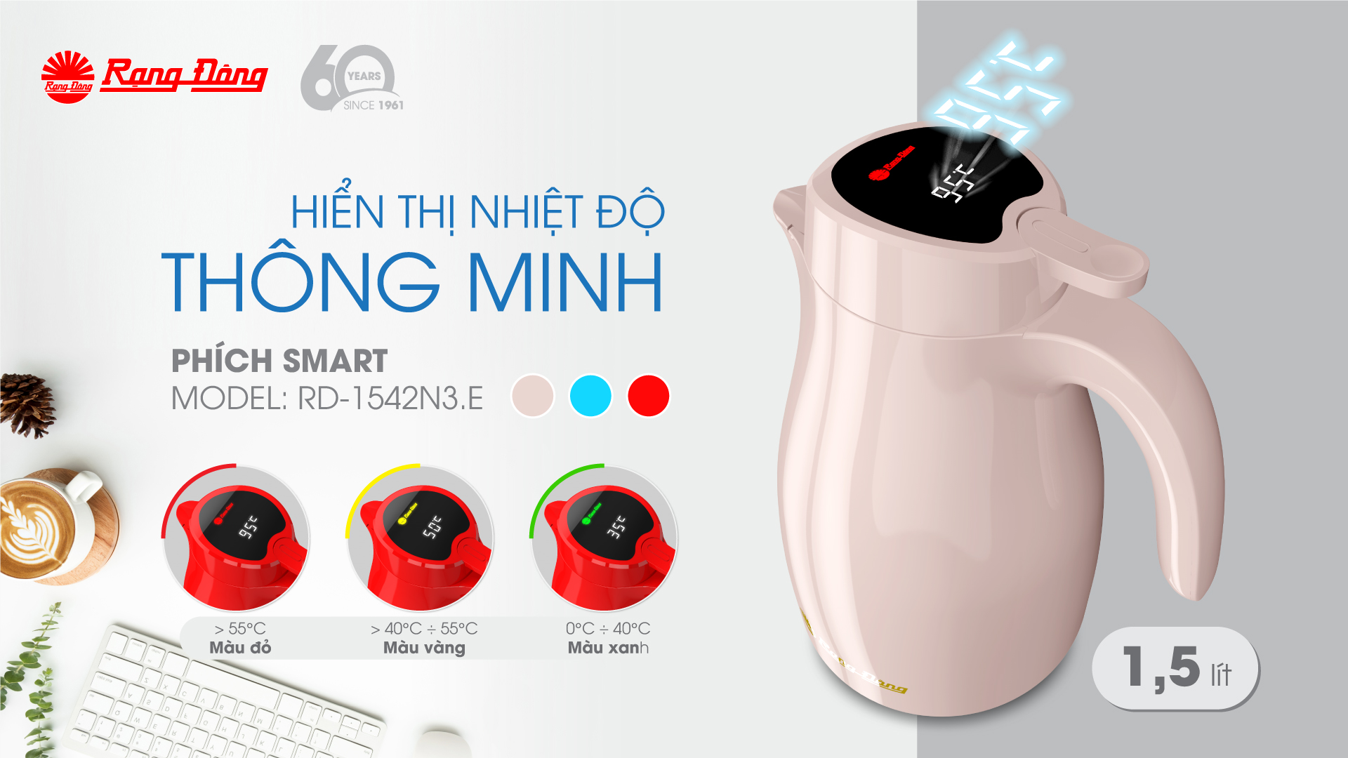 Phích hiển thị nhiệt độ thông minh Rạng Đông